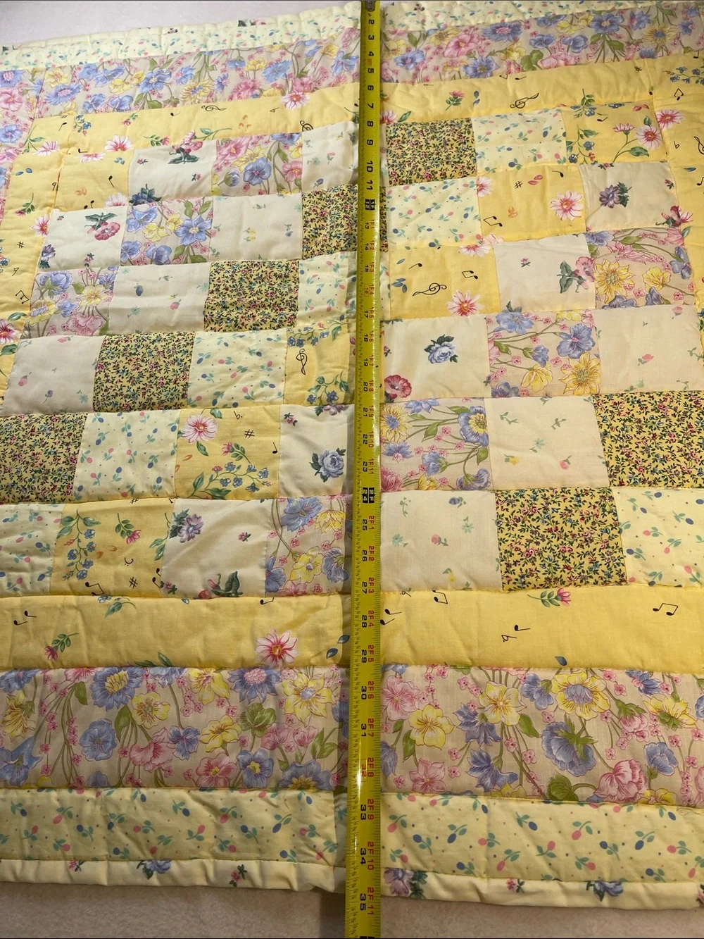 HANDCRAFTED Yellow Patchwork Floral Quilt - Soft Pastel Bedding  NEW 40x35 in.